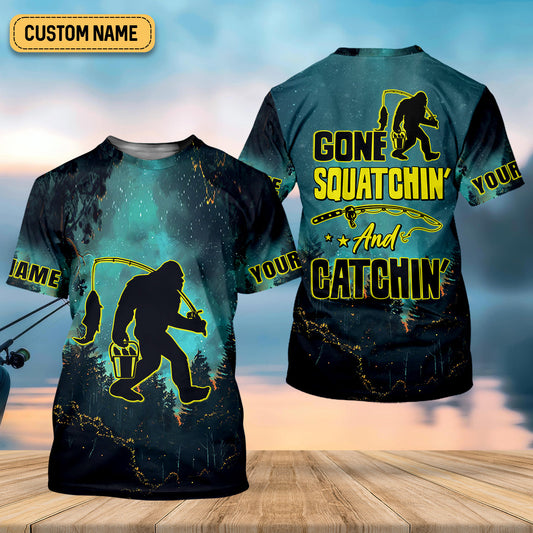 Joycorners Gone Squatchin And Catching Night Forest Performance Fishing Shirts, SPF Shirt For Men, Gift For Fisherman