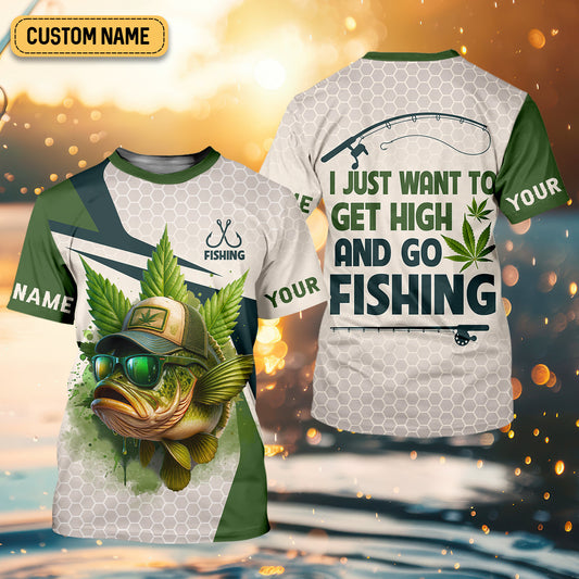 Joycorners I Just Want To Get High And Go Fishing Largemouth Bass Fishing SPF Shirt For Men, Funny Fishing Shirt