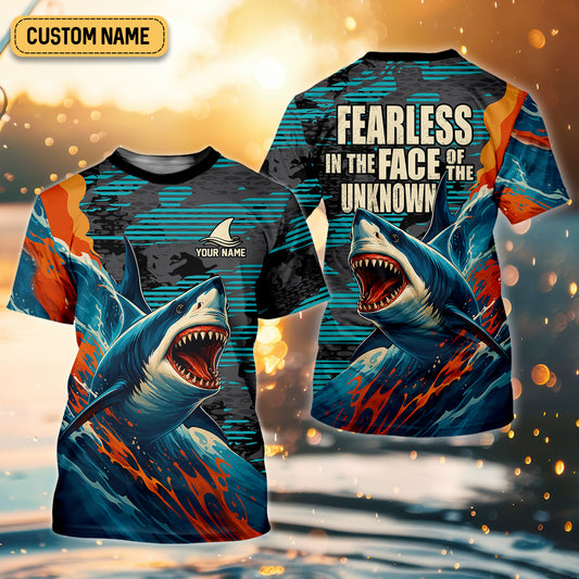 Joycorners Shark Fishing Shirt, Fearless In The Face Of The Unknown Fishing UPF Shirts, Fishing Gifts For Men