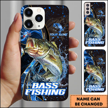 Joycorners Fishing Blue Flame Smoke Line Premium Style Sport Personalized Name Phone Case (8 Fish Species)