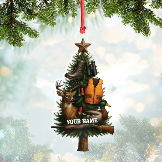 Joycorners Custom Name Hunting Christmas Tree Ornament, Deer & Duck Hunter Decor, Personalized Outdoorsman Gift MT1111