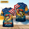 Joycorners Hooked On Freedom Patriotic Fishing Shirt, Largemouth Bass Fishing SPF Shirt For Men, Men's Fishing Shirt