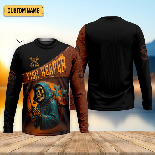 Joycorners Fish Reaper Horror Fishing SPF Shirt For Men, Fishing Gifts For Men, Men's Fishing Shirt