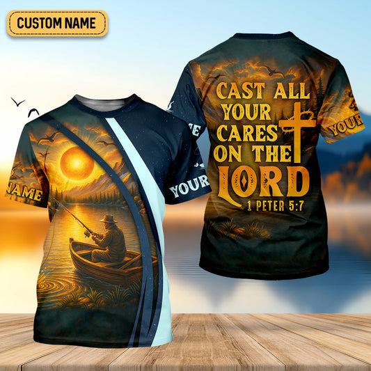 Joycorners Cast All Your Cares On The Lord Christian Fishing SPF Shirt For Men, Fisherman Gift, Men's Fishing Shirt