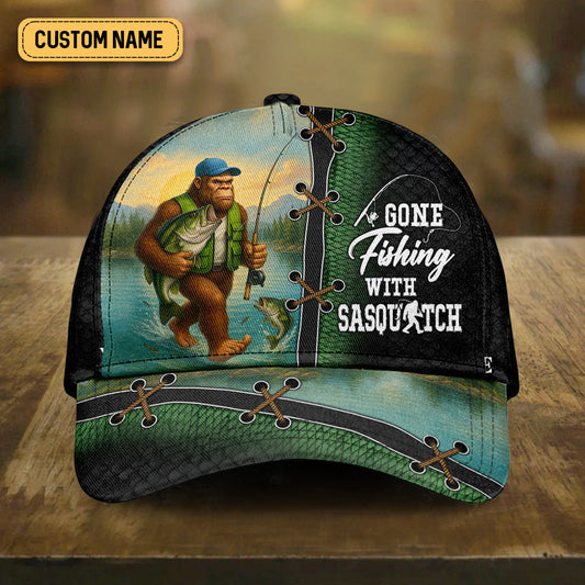 Joycorners Gone Fishing with Sasquatch, Bigfoot Fishing Hat, Fishing Trucker Hat, Fishing Cap For Men