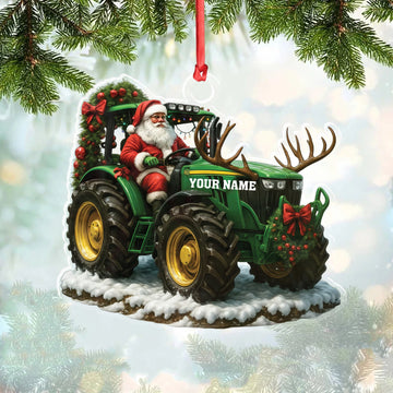 Joycorners Custom Name Santa Tractor Ornament, Farmer Christmas Tree Decor, Personalized Farm Gift MT1111