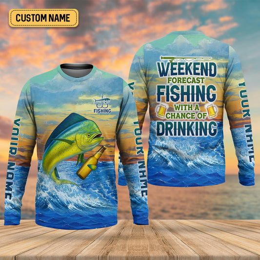 Joycorners Weekend Forecast Fishing With A Chance Of Drinking Men's Fishing Shirt, Mahi Fishing Shirt, UPF Fishing Shirt