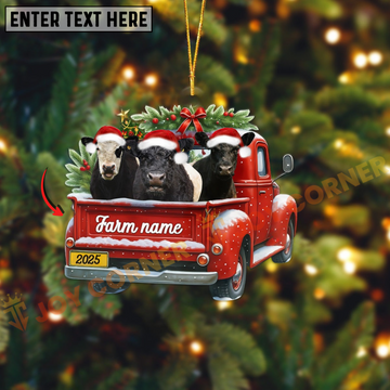 Joycorners Personalized Belted Galloway Christmas Farm Truck Custom Shape Acrylic Ornament