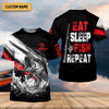 Joycorners Eat Sleep Fish Repeat Water Splash Fishing UPF Shirts, Fisherman Gift, Fishing Shirts For Men