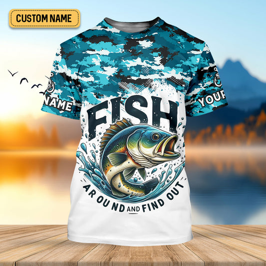 Joycorners Mens Fish Around And Find Out T Shirt, Funny Fishing Shirt, Mens SPF Shirt, Fishing Gifts For Men, Bass Fishing