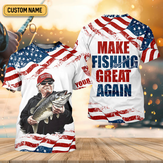 Joycorners Make Fishing Great Again Patriotic Fishing Shirt, Red White Blue Fishing UPF Shirts, Men's Fishing Shirt