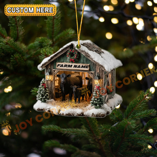 Joycorners Cattle House Christmas Cow Family Ornament, Acrylic Ornament (8 Breed Options)