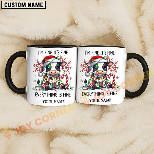 Joycorners Holstein Cow Christmas Everything Is Fine Custom Name Mug