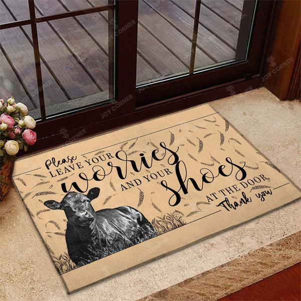 Joycorners Black Angus - Leave Your Worries And Your Shoes At The Door Doormat