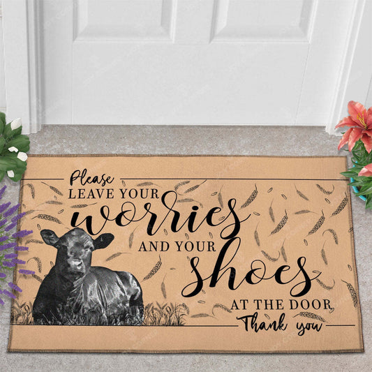 Joycorners Black Angus - Leave Your Worries And Your Shoes At The Door Doormat