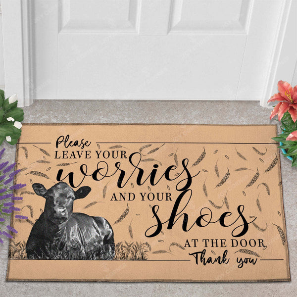 Joycorners Black Angus - Leave Your Worries And Your Shoes At The Door Doormat