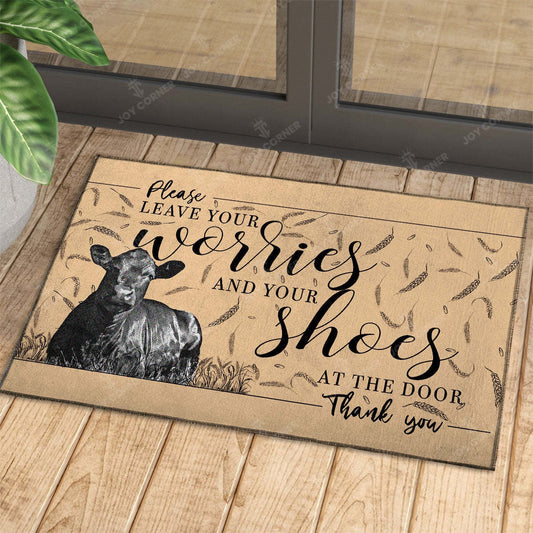 Joycorners Black Angus - Leave Your Worries And Your Shoes At The Door Doormat