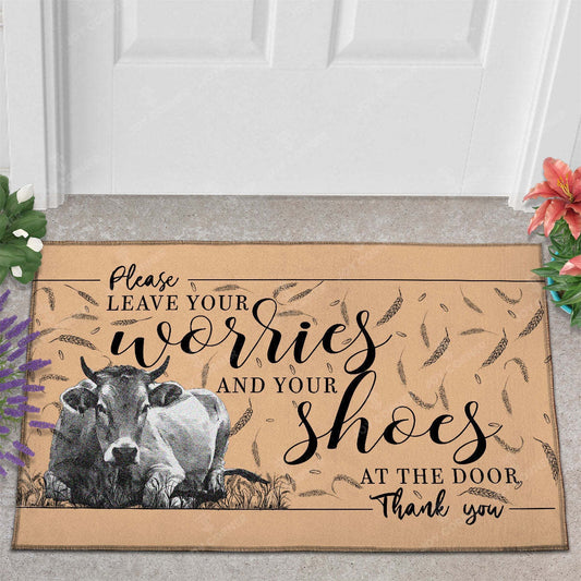 Joycorners Charolais - Leave Your Worries And Your Shoes At The Door Doormat