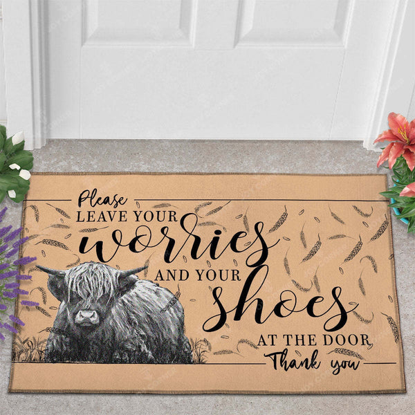 Joycorners Highland - Leave Your Worries And Your Shoes At The Door Doormat