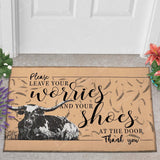 Joycorners Texas Longhorn - Leave Your Worries And Your Shoes At The Door Doormat
