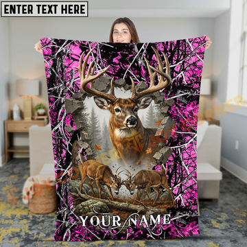 Joycorners Deer Hunting Pink Camo Breakthrough Buck Battle Personalized 3D Blanket