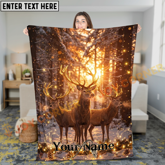 Joycorners Magical Snowy Winter Forest Deer Family Personalized 3D Blanket