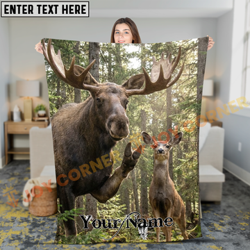 Joycorners Funny Moose and Deer Friend Selfie Personalized 3D Blanket
