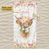 Joycorners Cattle Pink Floral Custom Name Beach Towel