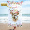 Joycorners Cattle Pink Floral Custom Name Beach Towel