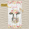 Joycorners Cattle Pink Floral Custom Name Beach Towel