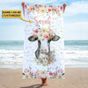 Joycorners Cattle Pink Floral Custom Name Beach Towel