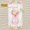 Joycorners Cattle Pink Floral Custom Name Beach Towel