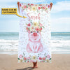 Joycorners Cattle Pink Floral Custom Name Beach Towel