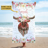 Joycorners Cattle Pink Floral Custom Name Beach Towel