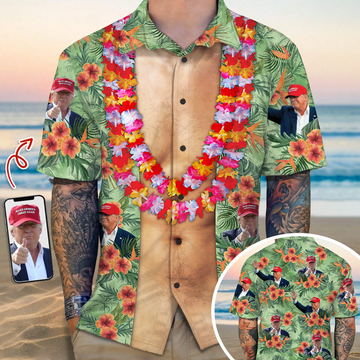 Joycorner Trump Photo With Floral Pattern Hawaiian Shirt