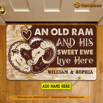 Joycorners Personalized Sheep Doormat, An Old Ram His Sweet Ewe Live Here Gift For Sheep Lovers, New Home Gift, Housewarming Gift, Sheep Decor LM0210