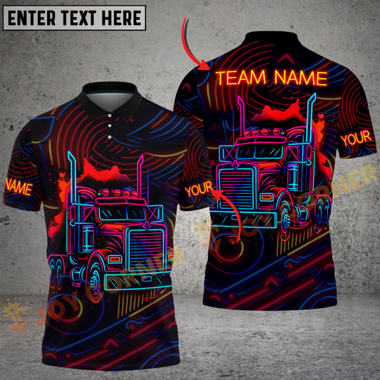 Joycorners Truck Neon Line Art Glow Personalized Name 3D Unisex Shirt