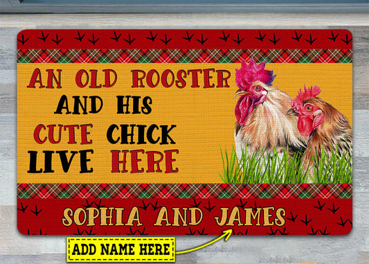 Joycorners Personalized Chicken Doormat, An Old Rooster His Cute Chick Live Here Gift For Chicken Lovers, New Home Gift, Housewarming Gift, Chicken Decor LM0210