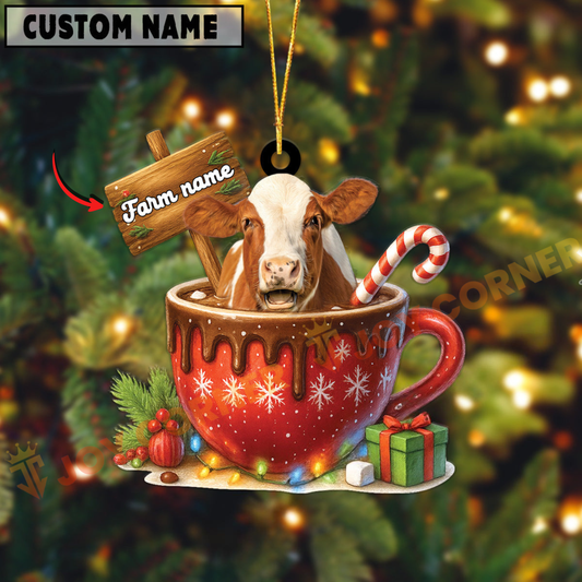 Joycorners Personalized Hereford Moo-ry Christmas Cocoa Mug Acrylic Ornament