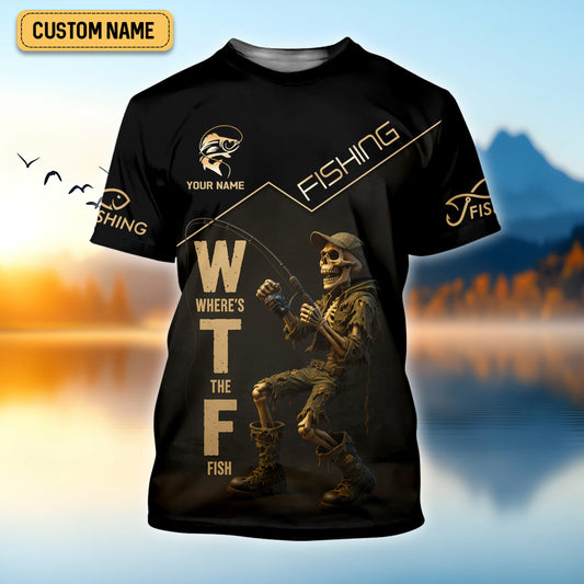 Joycorners Where's The Fish, Funny Skeleton Fishing Shirts, UPF Fishing Shirts, Gag Gifts For Men, Funny Fishing Shirt