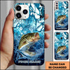 Joycorners Fishing Phone Case Blue Water Splash Fish Art Personalized Name 3D Phone Case (10 Fish Species)