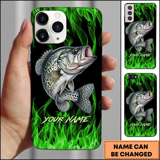 Joycorners Crappie Neon Green Flame Black Background Art Personalized Name Phone Case