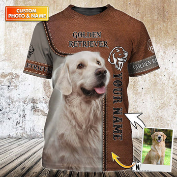 Joycorners Golden Retriever Leather Pattern 2 3D Custom Name And Dog Full Print Shirts