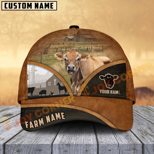 Joycorners Jersey Farm Country Customized Name Brown Leather Pattern Cap