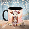 Joycorners Brown and White Calf Pink Bow Custom Name Mug