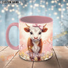Joycorners Brown and White Calf Pink Bow Custom Name Mug