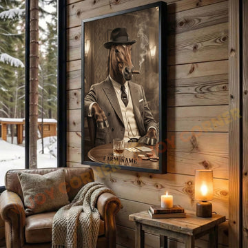 Joycorners Horse Mafia Style Smoking Cigar Classic Bar Scene Personalized Name Wall Art Canvas