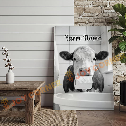 Joycorners Cattle Cow Funny Hereford Cow In Bathroom Holding Toilet Paper Personalized Name Canvas
