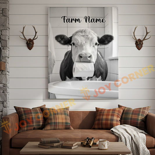 Joycorners Cattle Cow Funny Hereford Cow In Bathroom Holding Toilet Paper Personalized Name Canvas