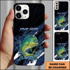 Joycorners Fishing Phone Case Hexagon Tech Pattern Blue Splash Personalized Name Phone Case (8 Fish Species)